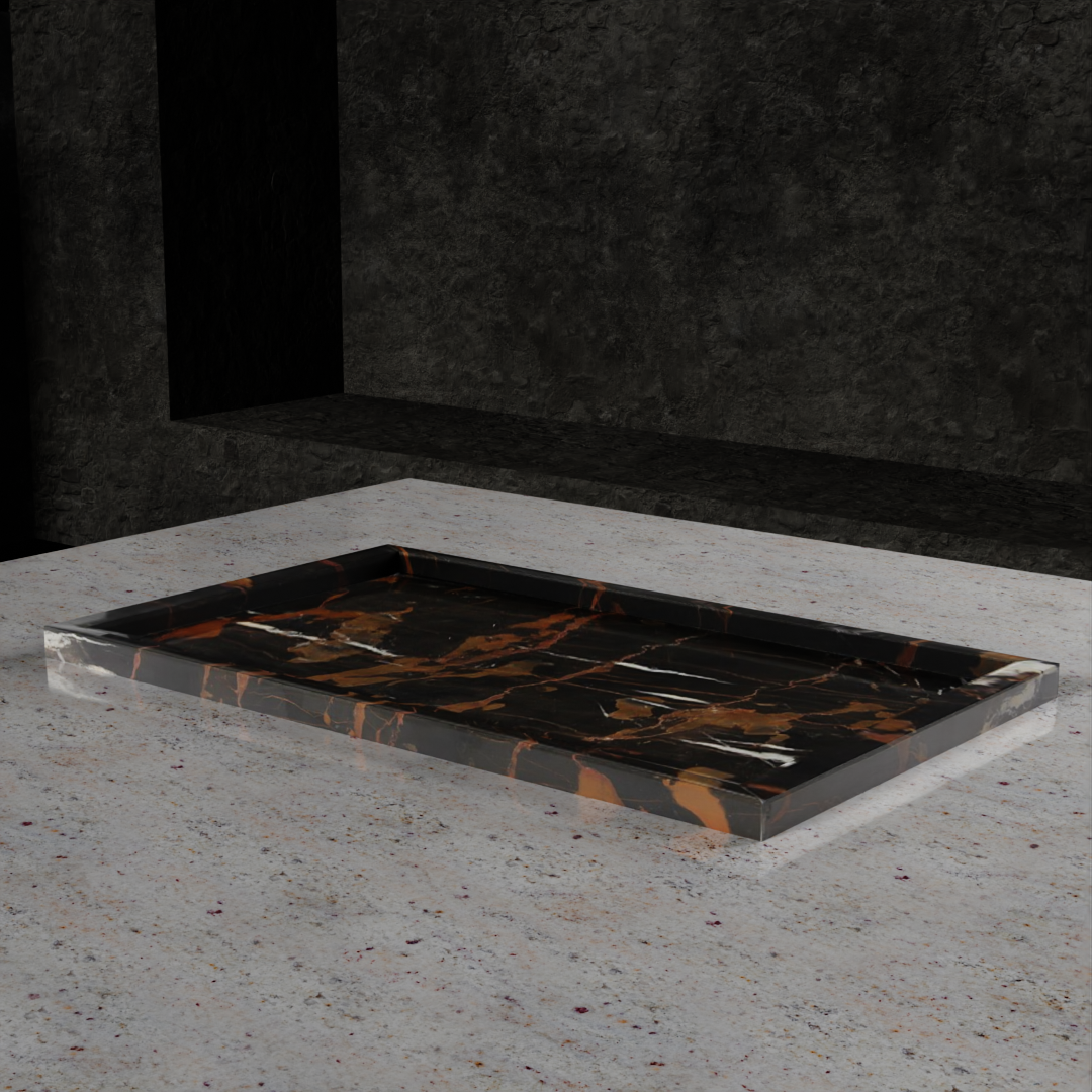 Gaia Collection Smooth Finish Rectangle Tray 18"x10"-FABLER-MC-PC12-BG-TraysBlack & Gold Marble-1-France and Son