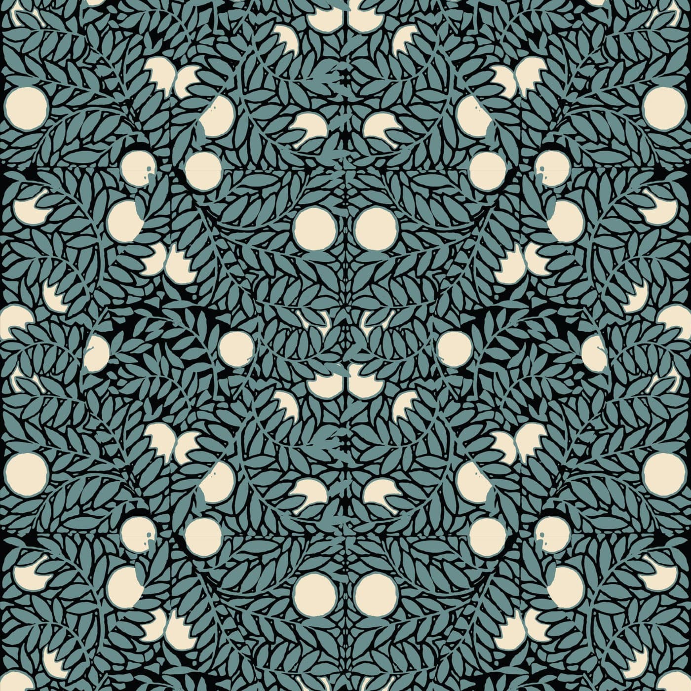 Orange Bush Wallpaper-Mitchell Black-MITCHB-WC321-3-PM-10-Wall DecorPatterns Blue & Cream-Premium Matte Paper-2-France and Son