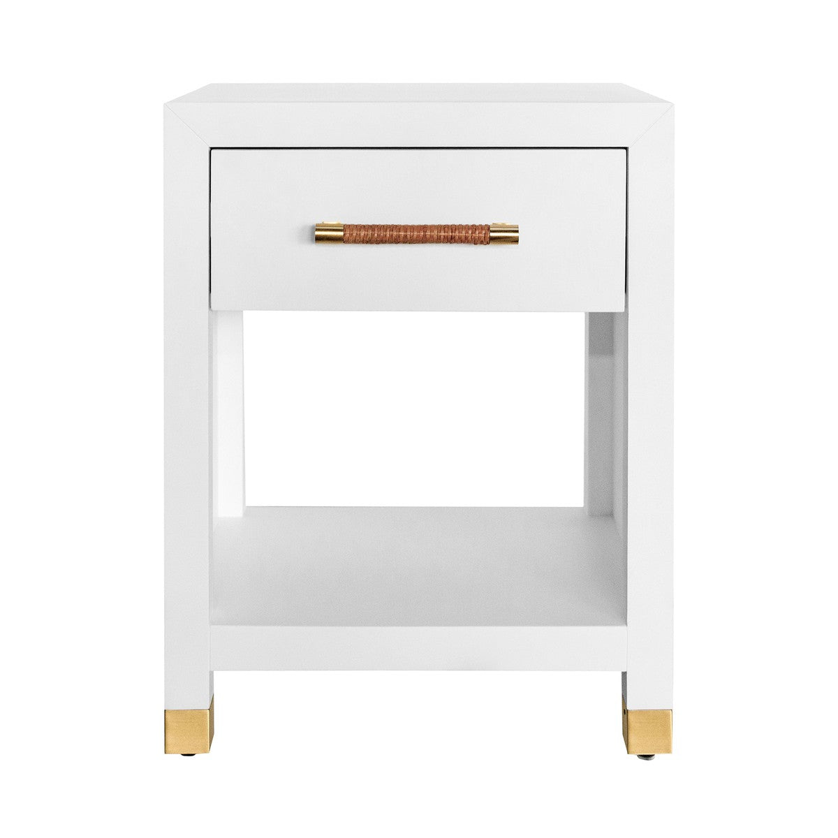 Pelham - One Drawer Side Table With Rattan Wrapped Handle In Matte White Lacquer