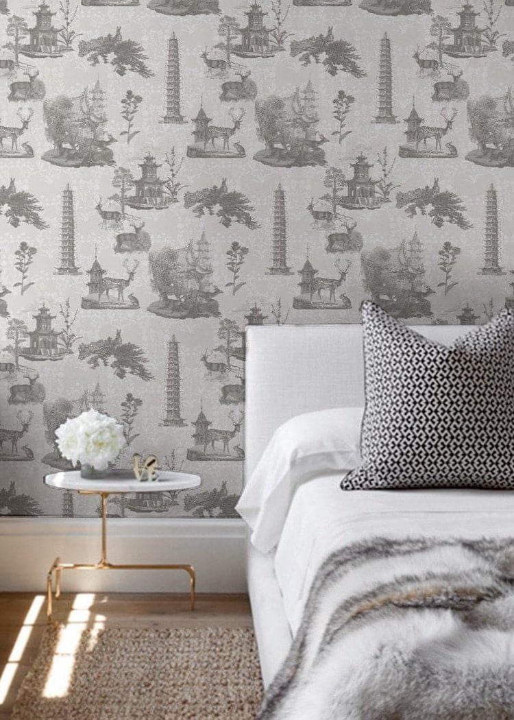 Pagoda Toile Wallpaper-Mitchell Black-MITCHB-WC350-1-PM-10-Wall DecorPatterns Moon-Premium Matte Paper-6-France and Son