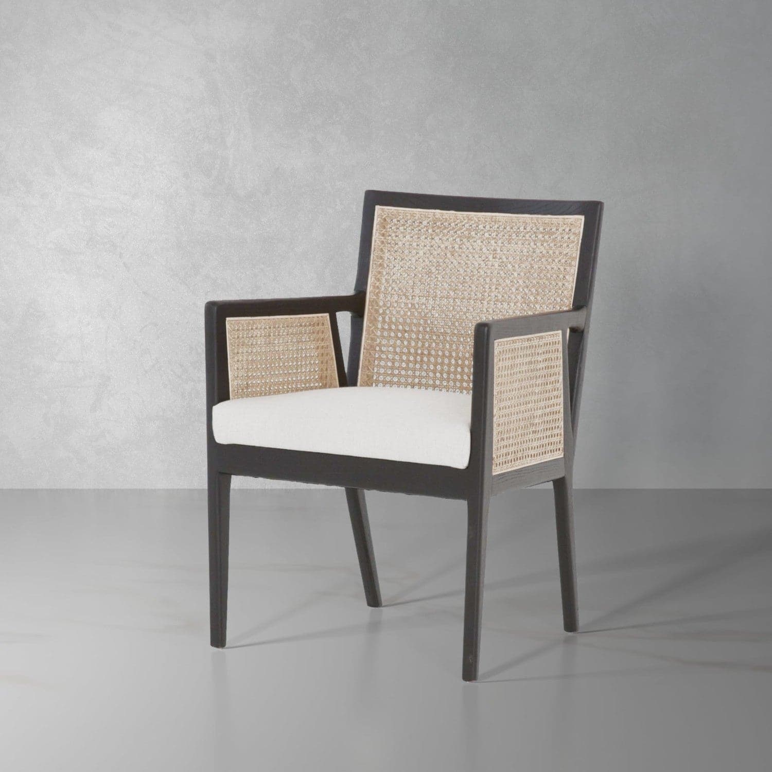 Antonia Cane Dining Arm Chair-Four Hands-STOCKR-FH-101019-006-Dining ChairsEbony / Charcoal Fabric-1-France and Son