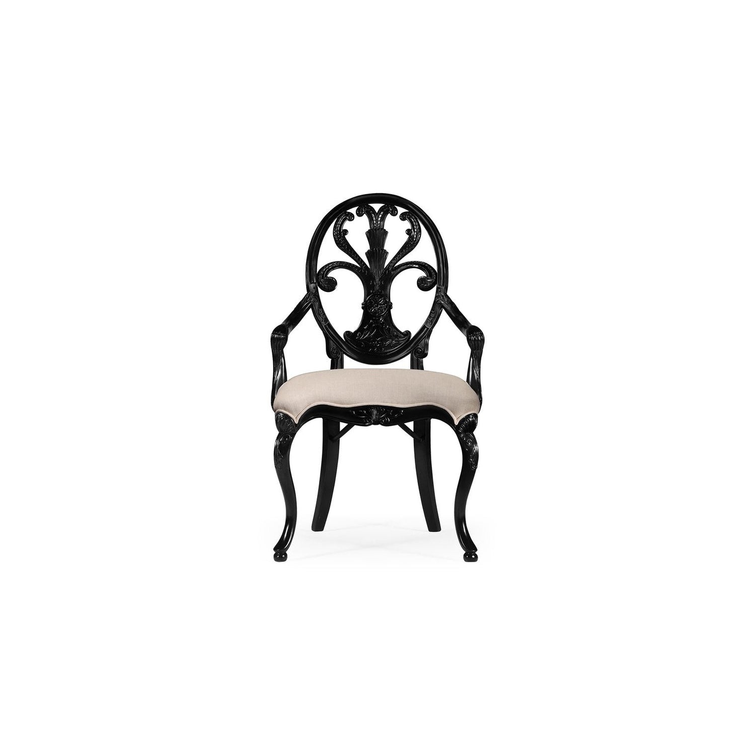 Sheraton Style Oval Back Arm Chair-Jonathan Charles-JCHARLES-494941-AC-WAL-L002-Dining ChairsWalnut & Medium Antique Chestnut Leather-2-France and Son
