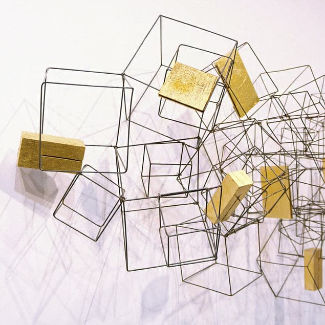 Wire Cube Sculpture W/Gold Leaf Wood Blocks - 16"-Gold Leaf Design Group-GOLDL-ART8236-Decor-2-France and Son