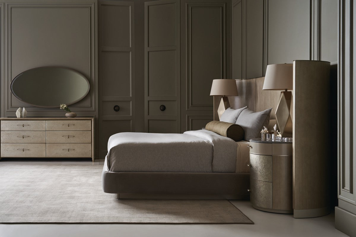 Dream Chaser Bed With Wings-King  - Beige, Grey, Gold