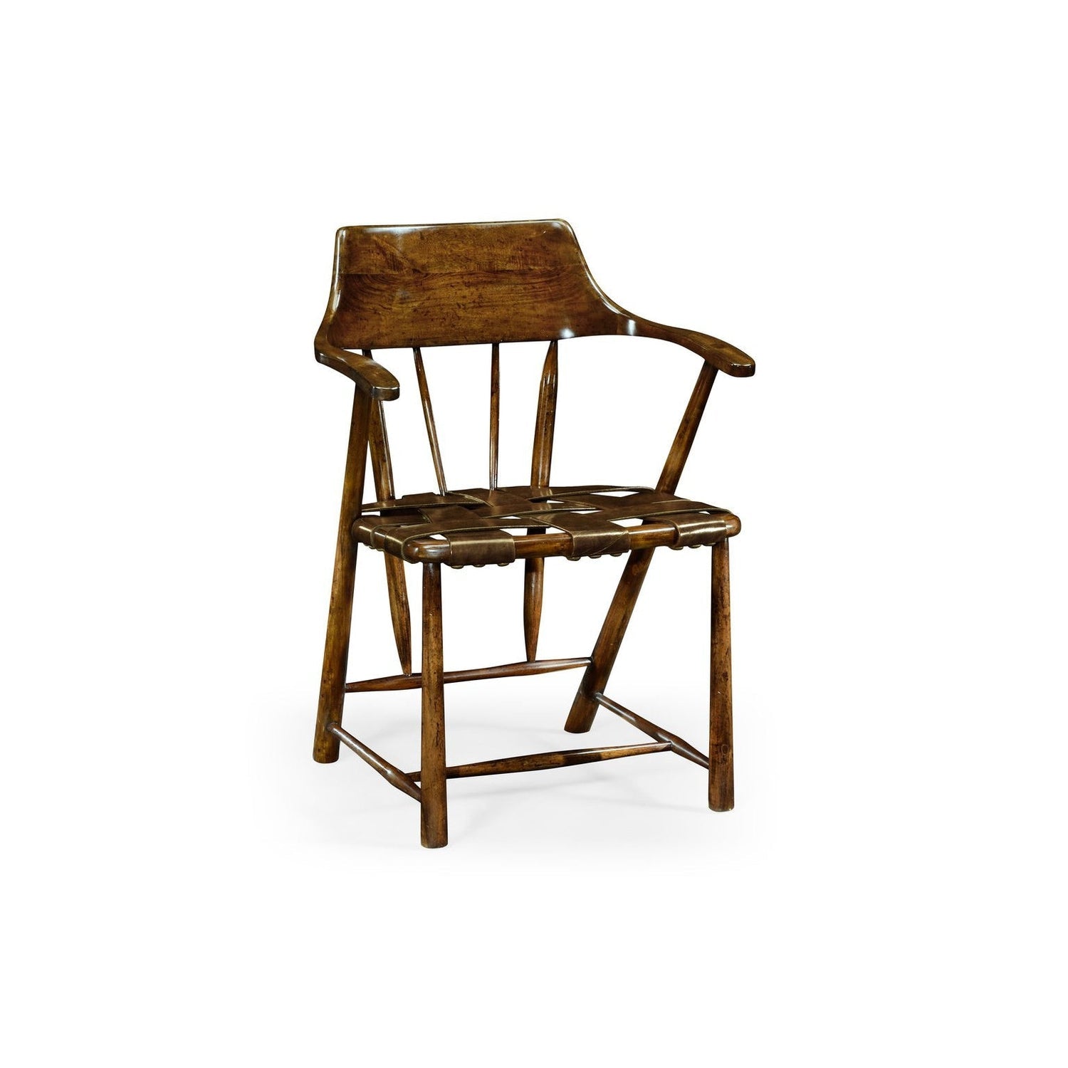 Smokers Style Dining Arm Chair-Jonathan Charles-JCHARLES-492783-WAL-L002-Dining ChairsWalnut & Leather Seat-29-France and Son