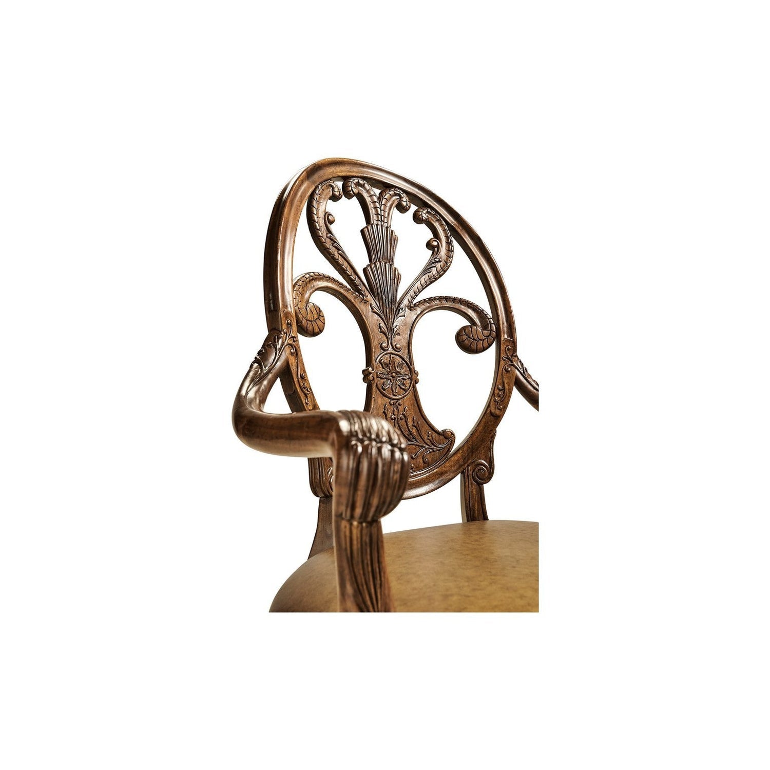 Sheraton Style Oval Back Arm Chair-Jonathan Charles-JCHARLES-494941-AC-WAL-L002-Dining ChairsWalnut & Medium Antique Chestnut Leather-9-France and Son