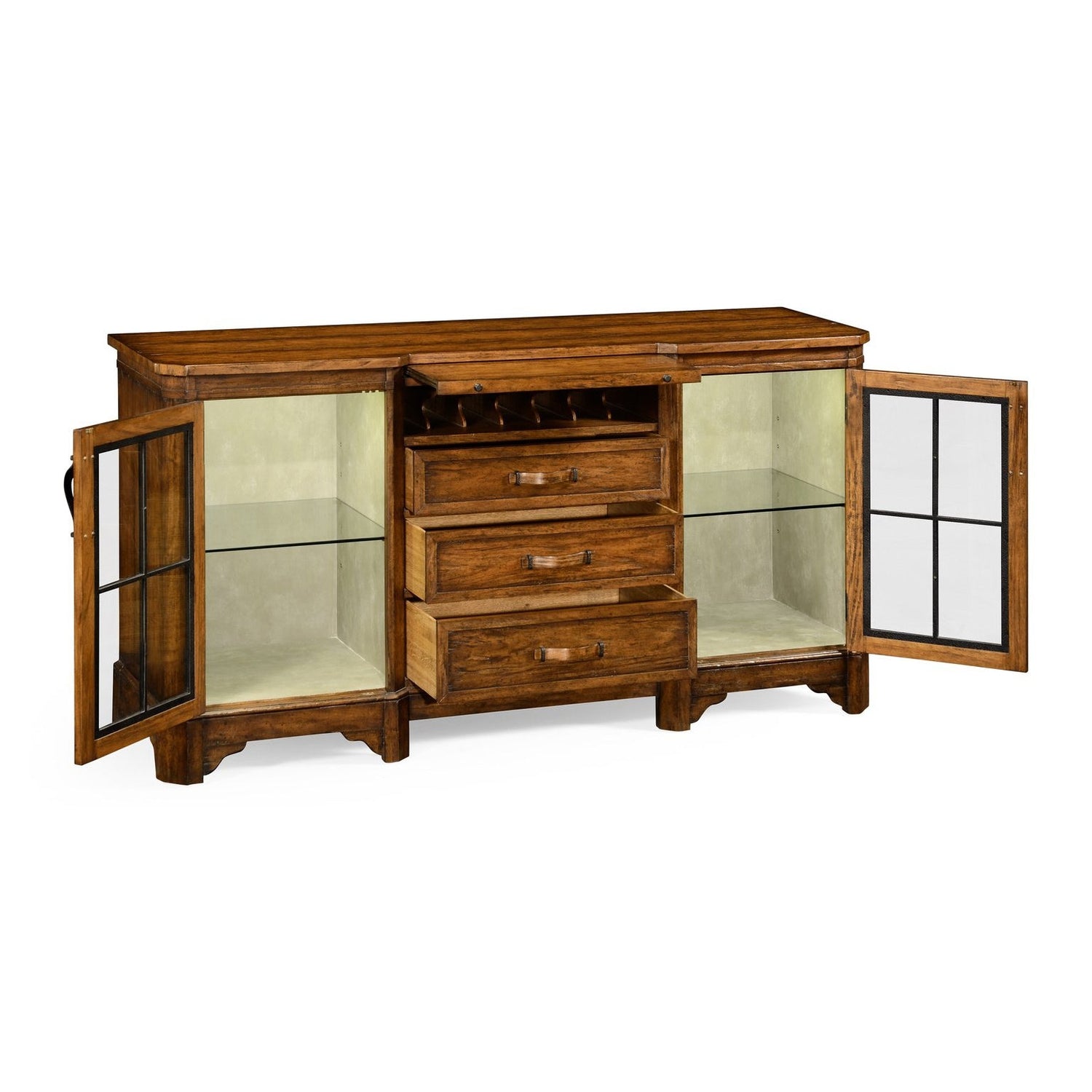 Plank Low Cabinet & Wine Rack with Strap Handles-Jonathan Charles-JCHARLES-491062-DTM-Bar StorageMedium Driftwood-3-France and Son