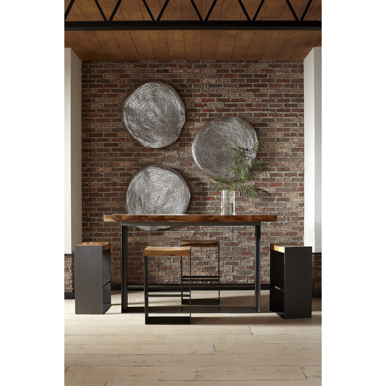 Iron Frame Bar Table, Chamcha Wood, Natural-Phillips Collection-PHIL-TH81409-Dining Tables-2-France and Son