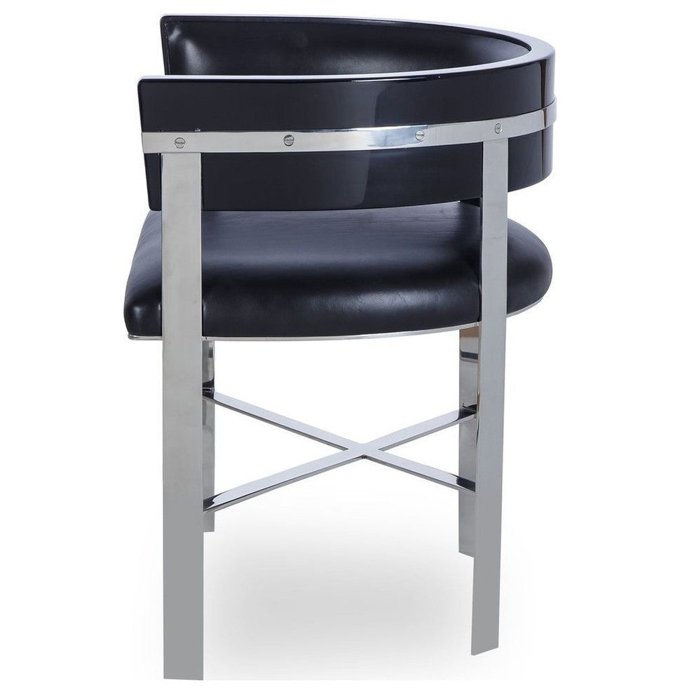 Kelly Hoppen Art Dining Chair - Black Leather/ Stainless Steel