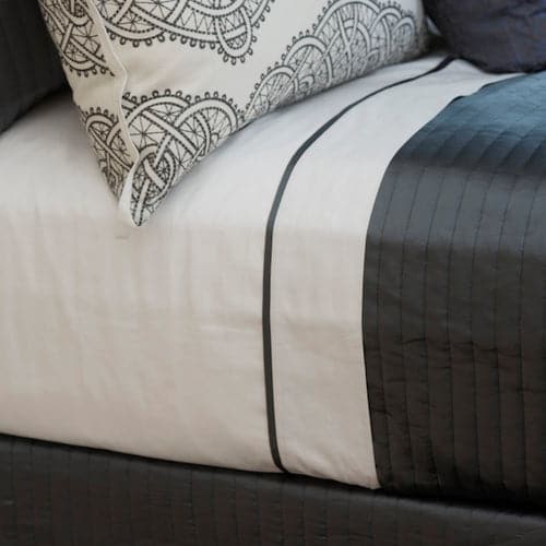 Silk Trim Sheet Set in White-Ann Gish-ANNGISH-SSCSKTR-WHI-CHA-BeddingWhite Charcoal-King-1-France and Son