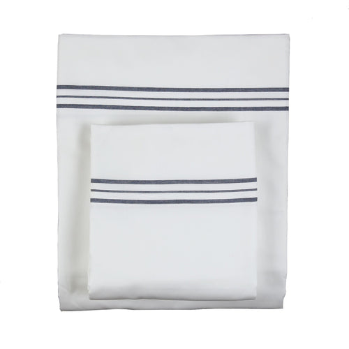 Hem Stripe Sheet Set-Ann Gish-ANNGISH-YSETSSCSCK-WHI-NAV-BeddingWhite Navy-Cal King-4-France and Son
