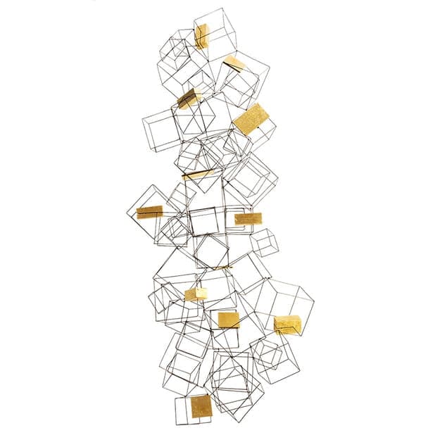 Wire Cube Sculpture W/Gold Leaf Wood Blocks - 16"-Gold Leaf Design Group-GOLDL-ART8236-Decor-1-France and Son