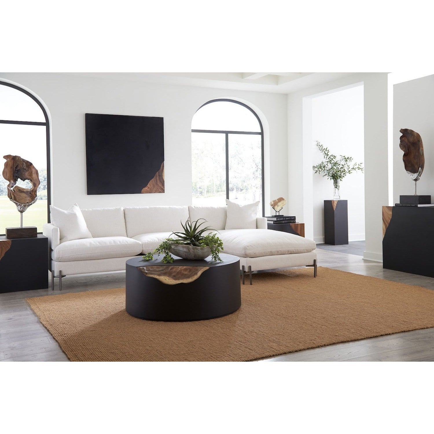 Cornered Coffee Table - Natural - Iron - Round-Phillips Collection-PHIL-TH110324-Coffee Tables-3-France and Son