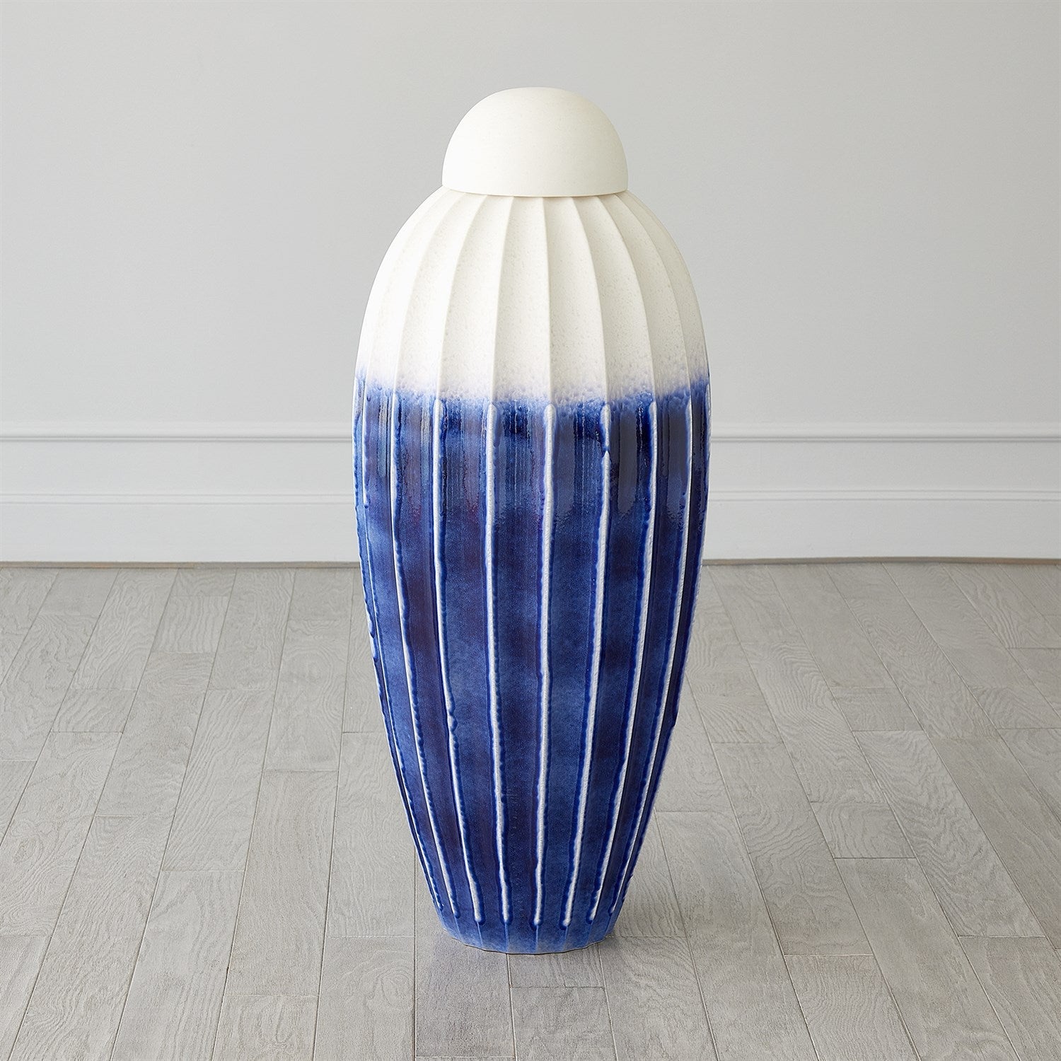 Fluted Jar W/Lid-Global Views-GVSA-1.10951-VasesLg-Cobalt-6-France and Son