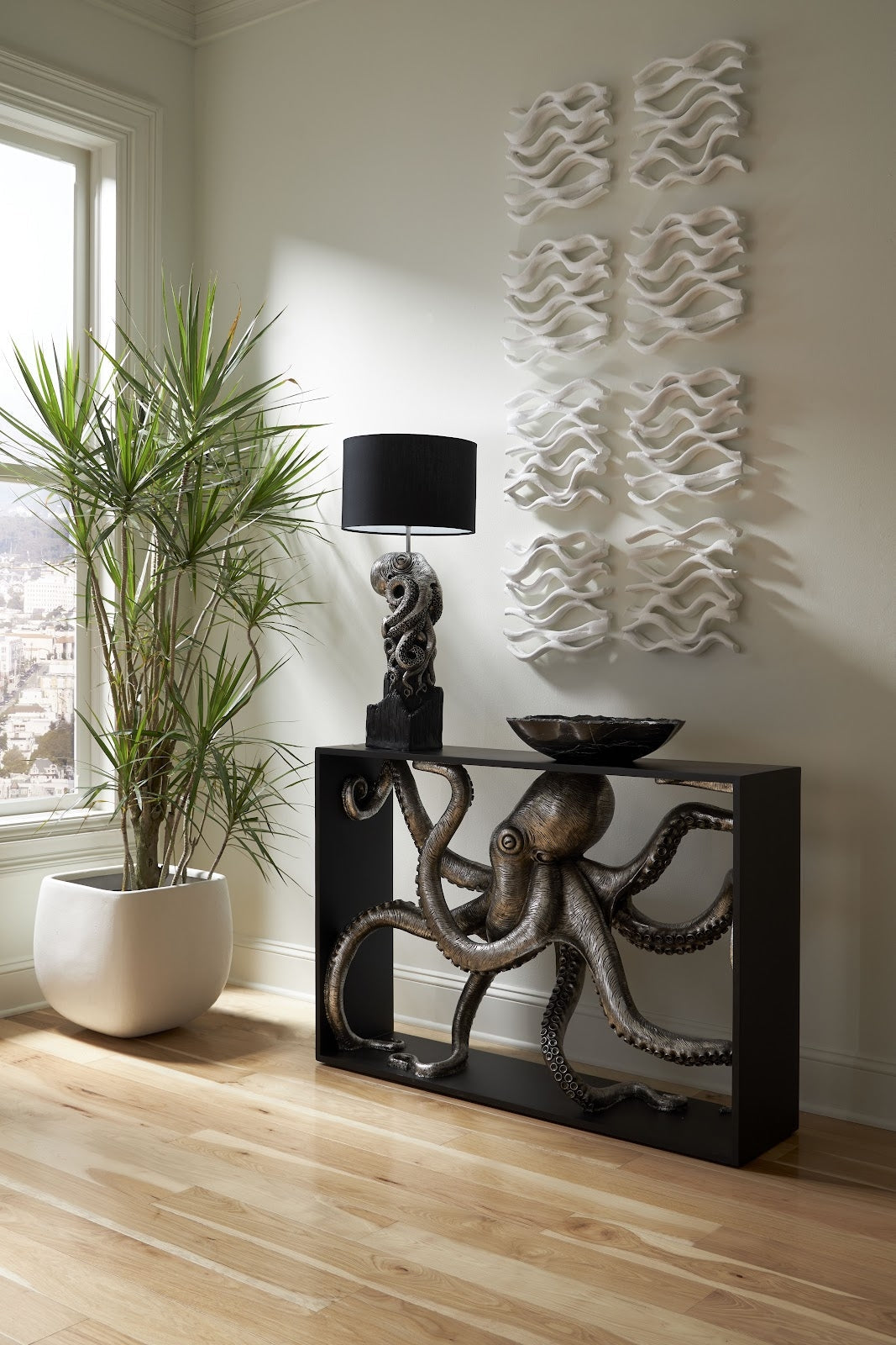 Octo Framed Console Table - Wood Frame - Silver Leaf-Phillips Collection-PHIL-PH112033-Console Tables-3-France and Son