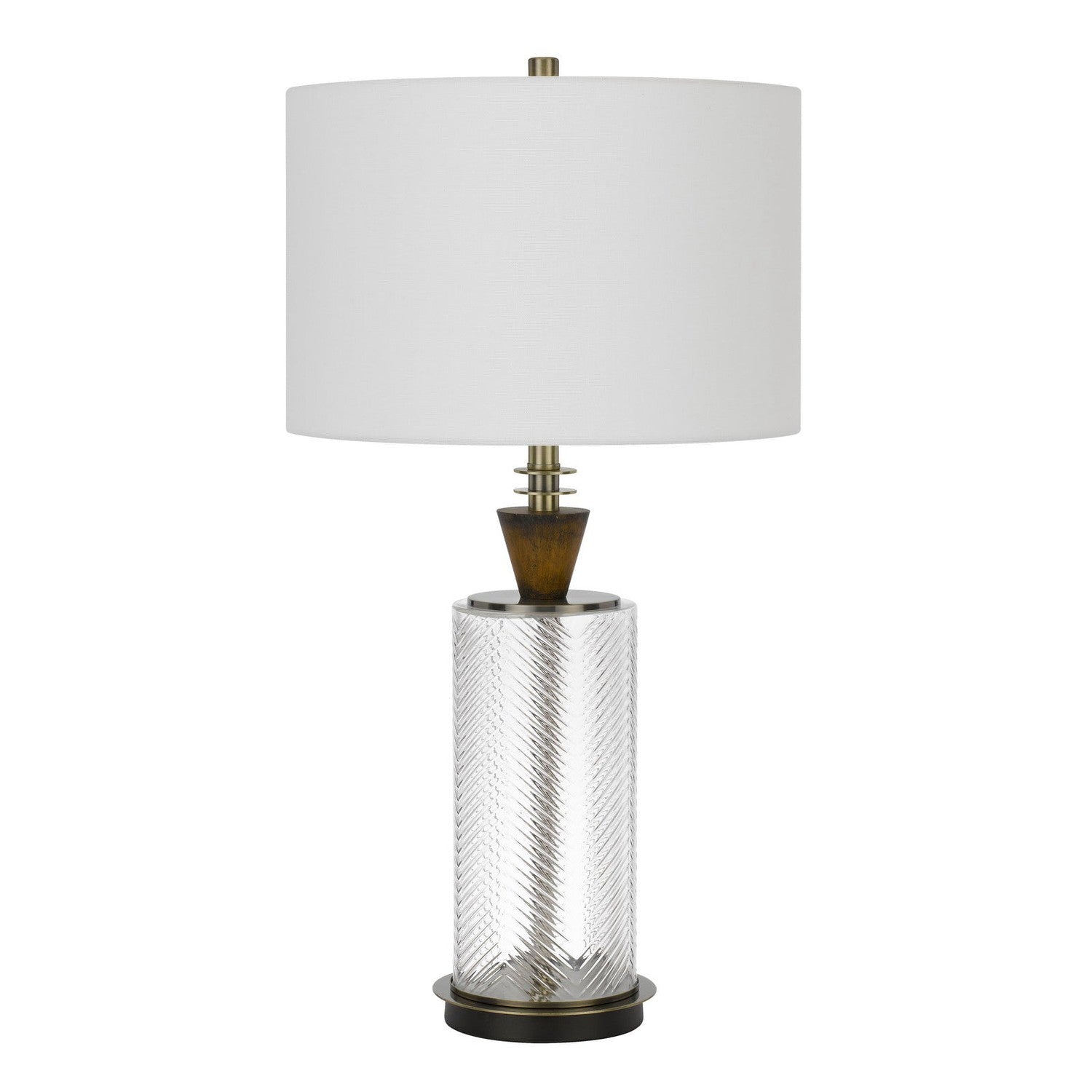 150W 3 way Sherwood glass table lamp with wood font and hardback fabric drum shade-Cal Lighting-CAL-BO-2987TB-Table Lamps-1-France and Son