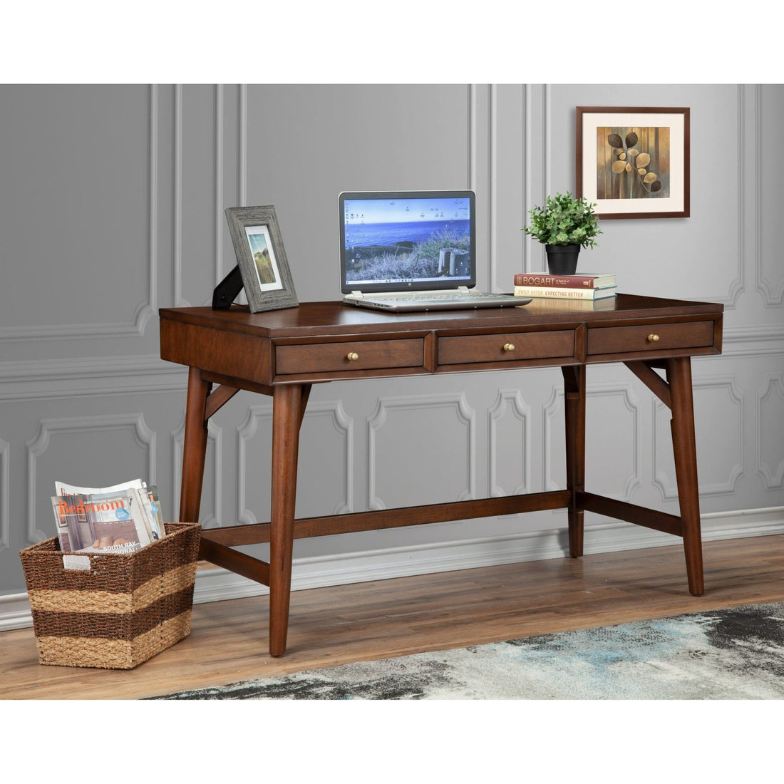 Flynn Large Desk, Walnut-Alpine Furniture-ALPINE-966WAL-66-Desks-2-France and Son