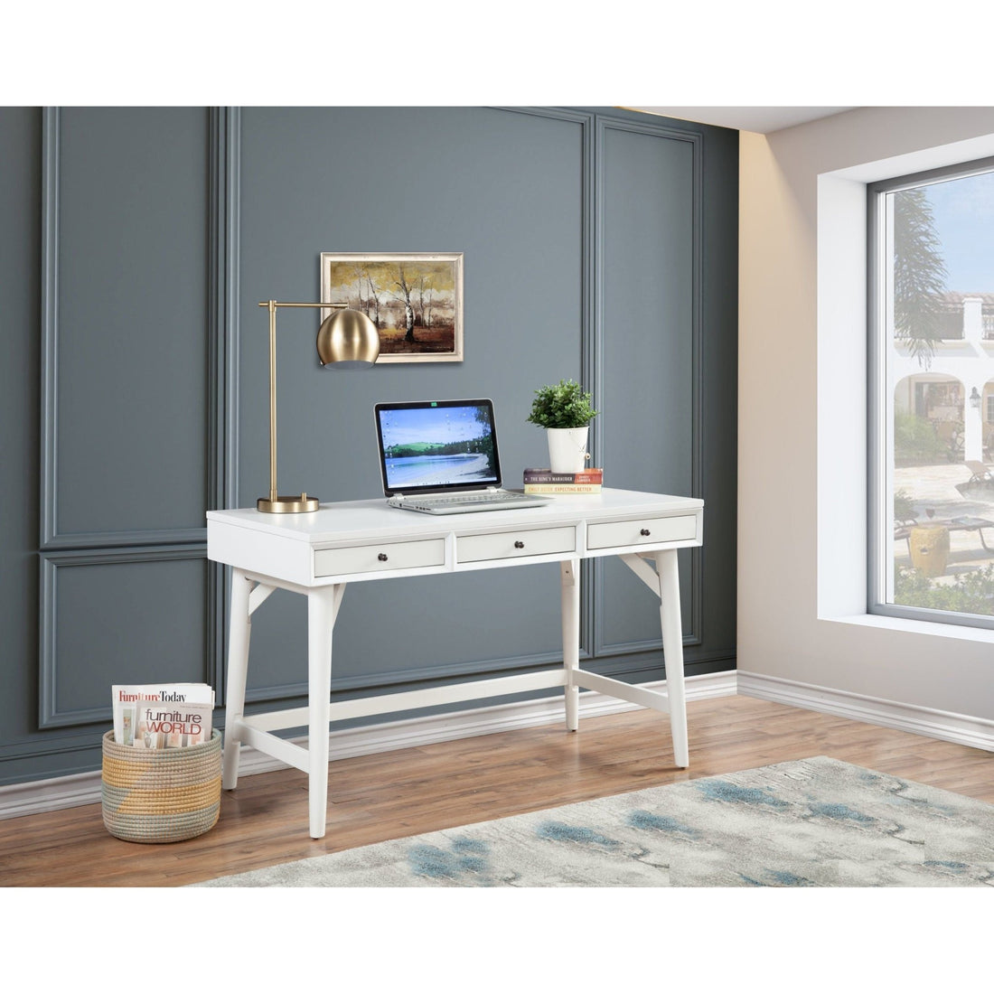 Flynn Large Desk, White-Alpine Furniture-ALPINE-966-W-66-Desks-2-France and Son