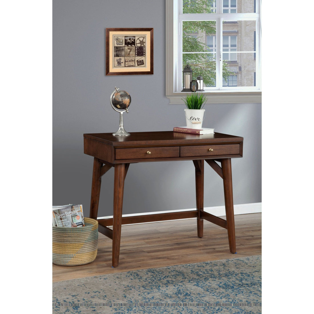 Flynn Mini Desk, Walnut-Alpine Furniture-ALPINE-966WAL-65-Desks-1-France and Son