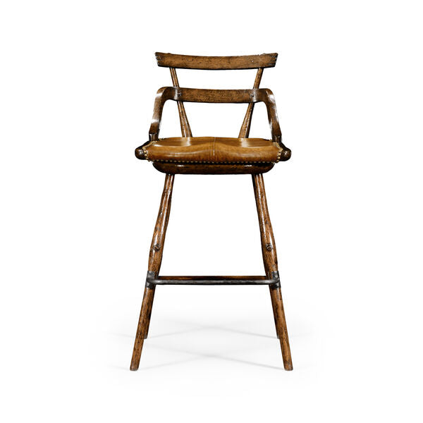 Buckingham Oak Studded Leather Barstool-Jonathan Charles-JCHARLES-001962-AA-Bar Stools-1-France and Son