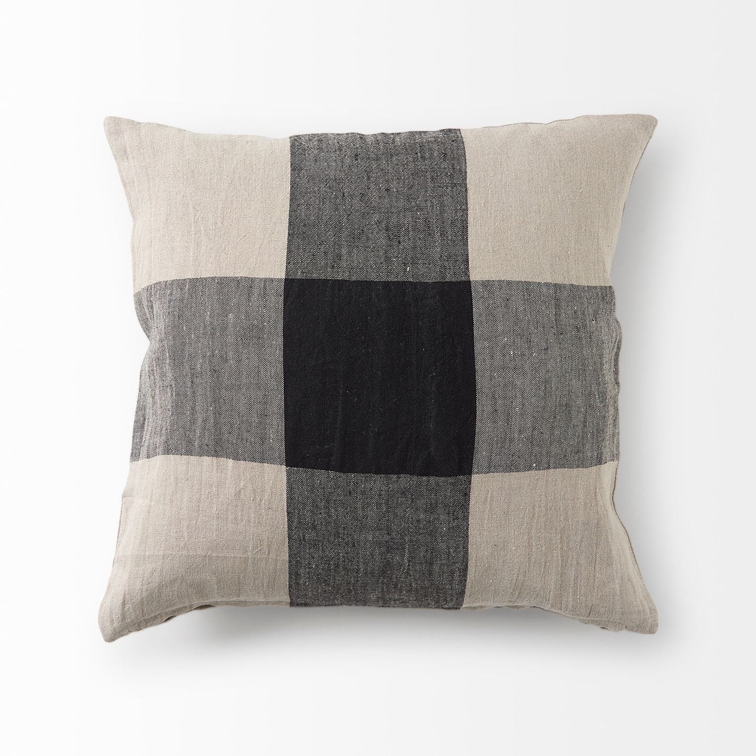 Raquel 18x18 Beige and Black Fabric Plaid Decorative Pillow Cover