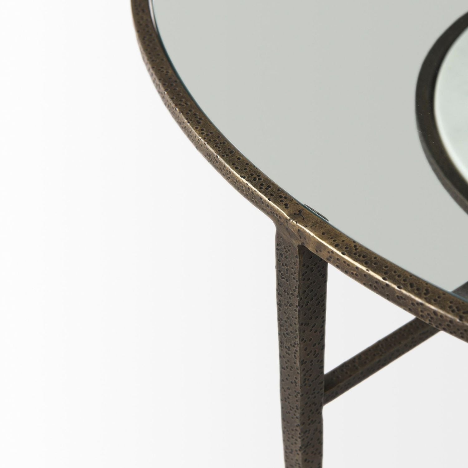 Felicity 36-Inch Round Glass Top Coffee Table with Antique Gold Iron Frame and Marble Shelf