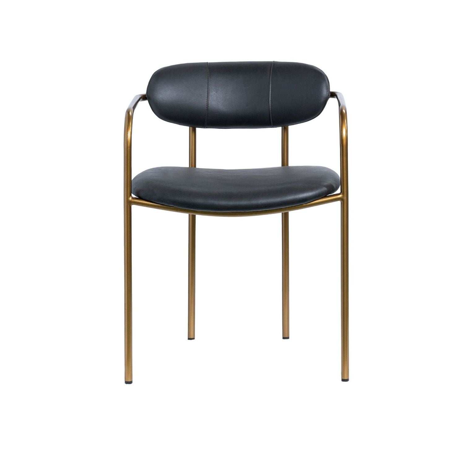 Parker Curved Back Dining Arm Chair | Black Leather w/ Gold Metal