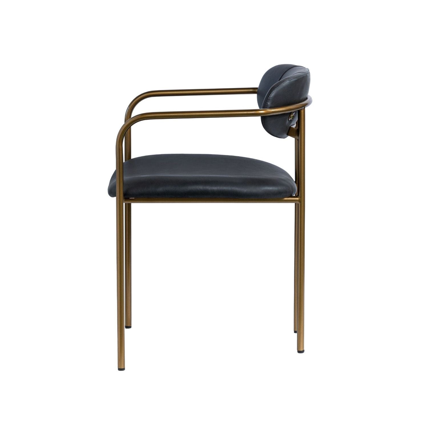 Parker Curved Back Dining Arm Chair | Black Leather w/ Gold Metal