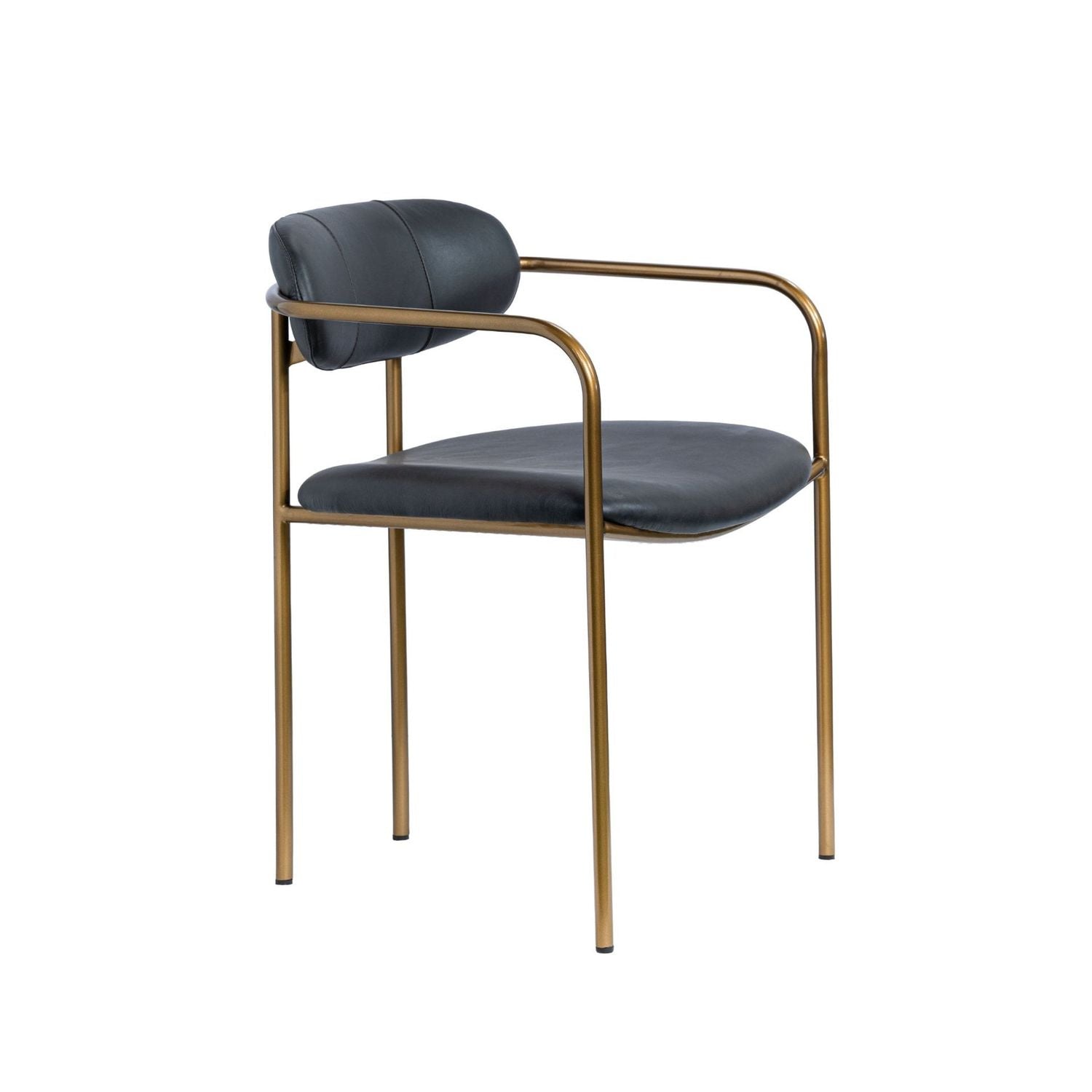 Parker Curved Back Dining Arm Chair | Black Leather w/ Gold Metal