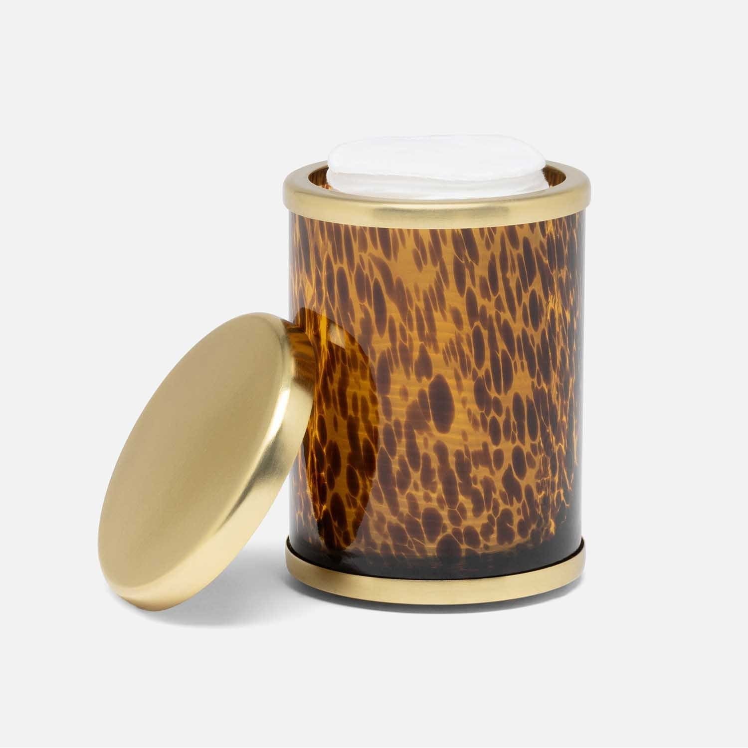 Benton, Amber/Matte Gold, Canister, Round, Small, Tortoise Glass/Stainless Steel