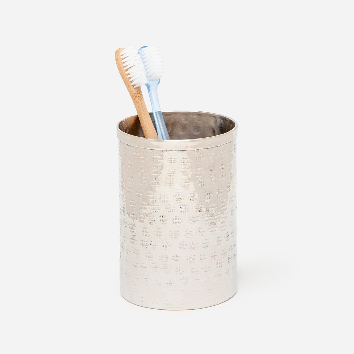 Buren, Shiny Nickel, Brush Holder, Round, Etched, Metal