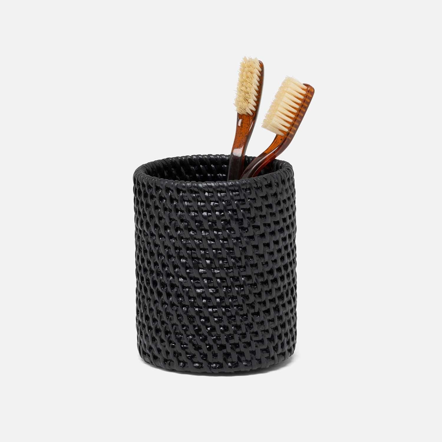 Dalton, True Black, Brush Holder, Round, Rattan