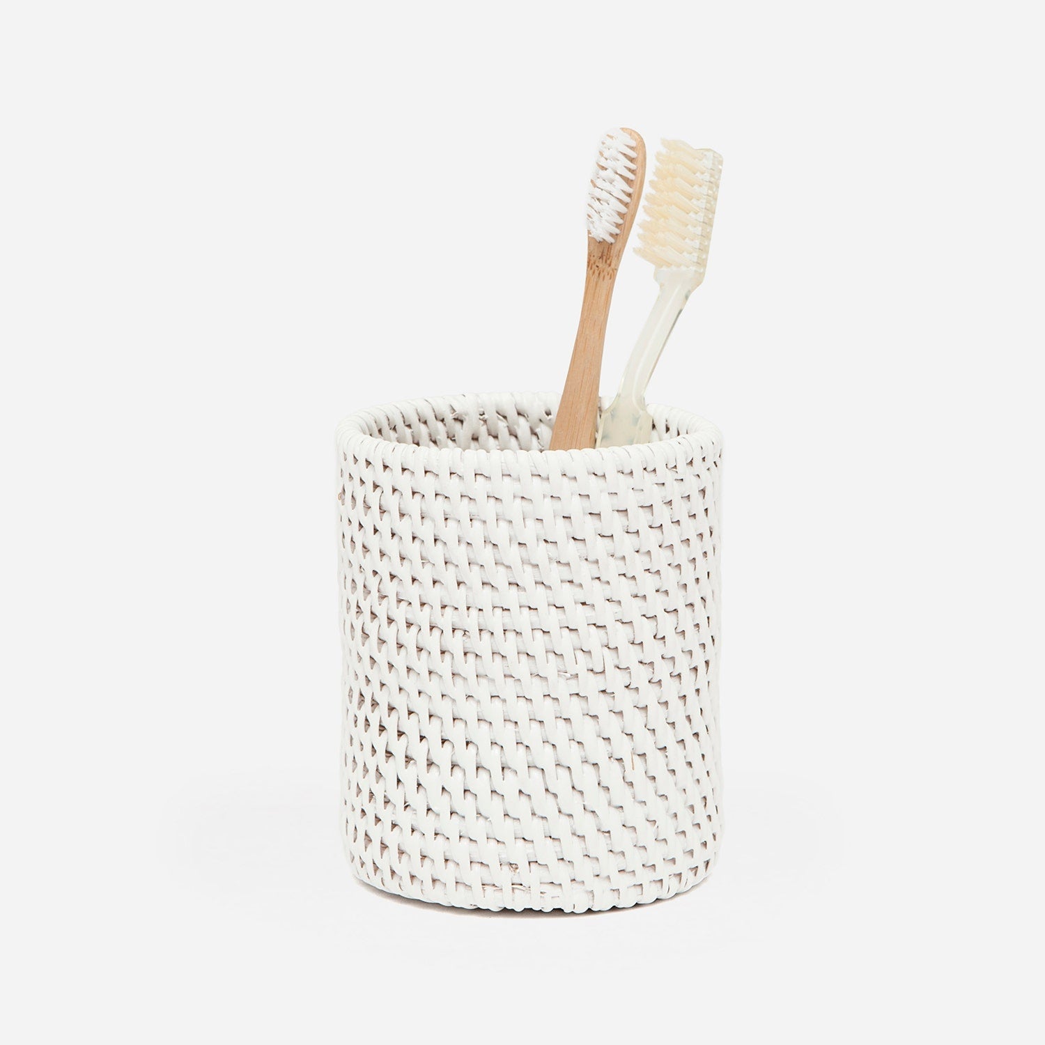 Dalton, White, Brush Holder, Round, Rattan