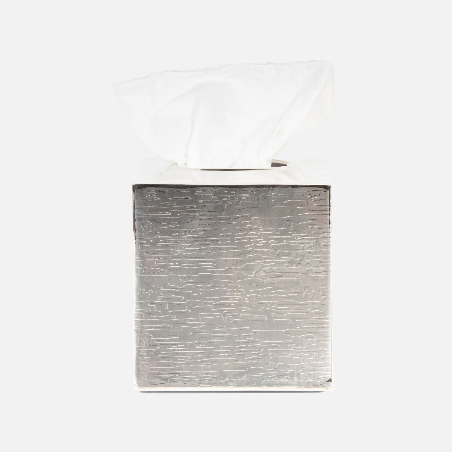 Elgin, Shiny Nickel, Tissue Box, Square Straight, Wavy Etched Stainless Steel