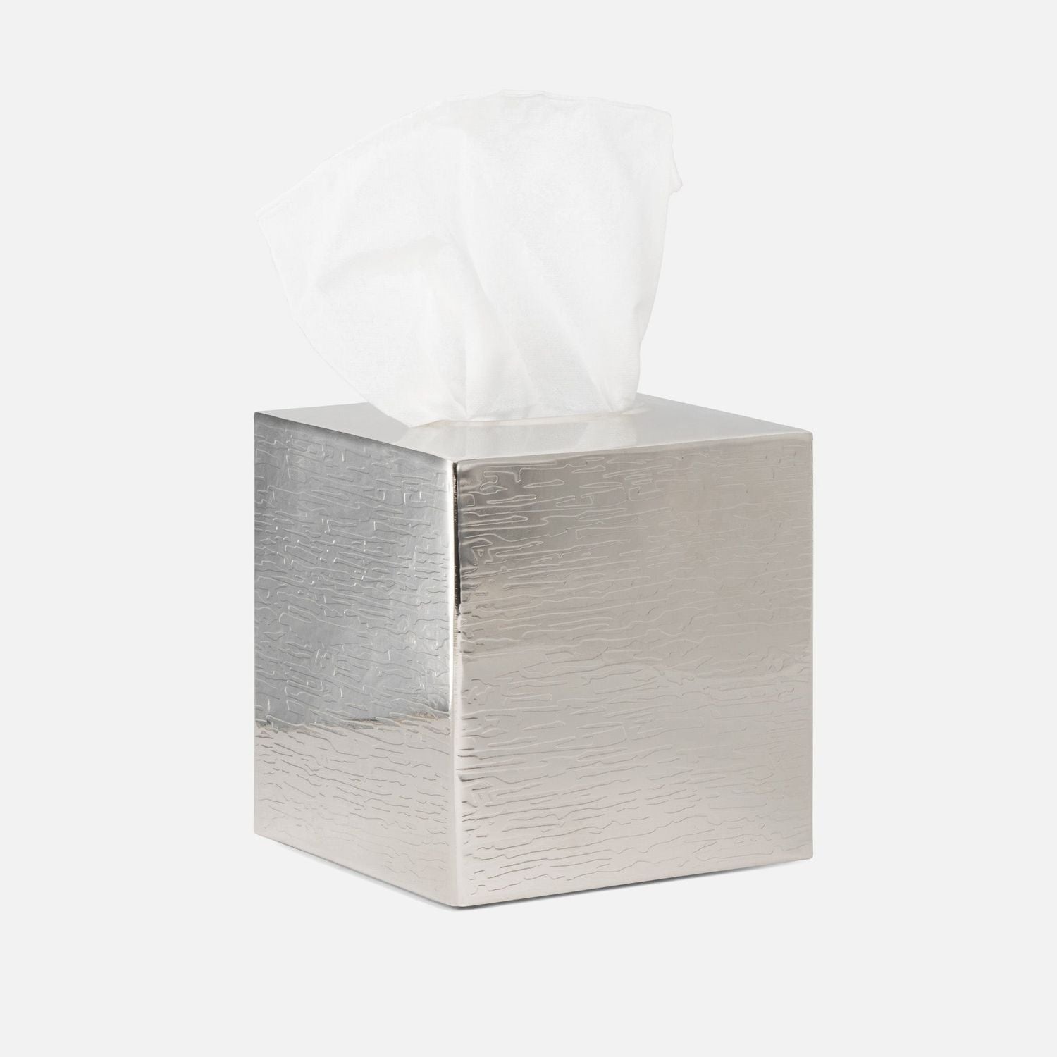 Elgin, Shiny Nickel, Tissue Box, Square Straight, Wavy Etched Stainless Steel