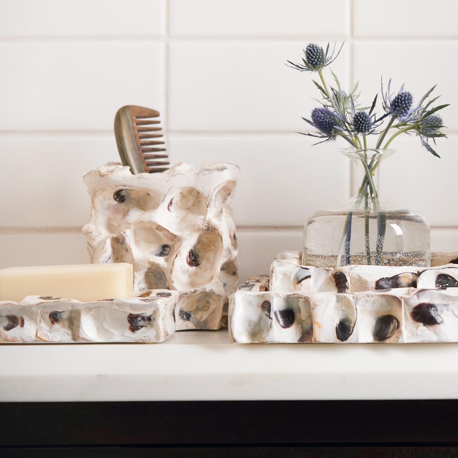 Enna, Natural Oyster, Brush Holder, Square Tapered, Shell