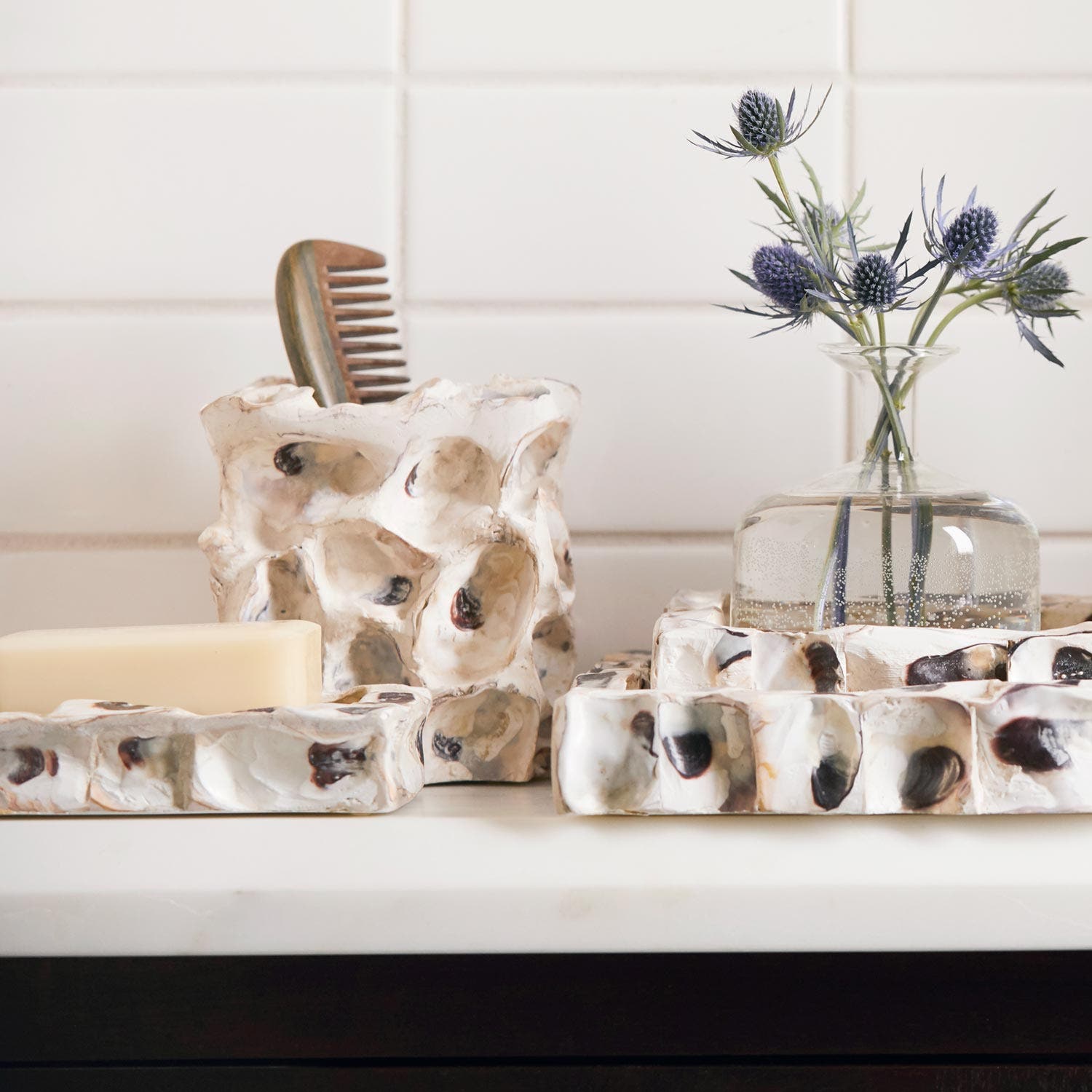 Enna, Natural Oyster, Soap Dish, Rectangular Straight, Shell