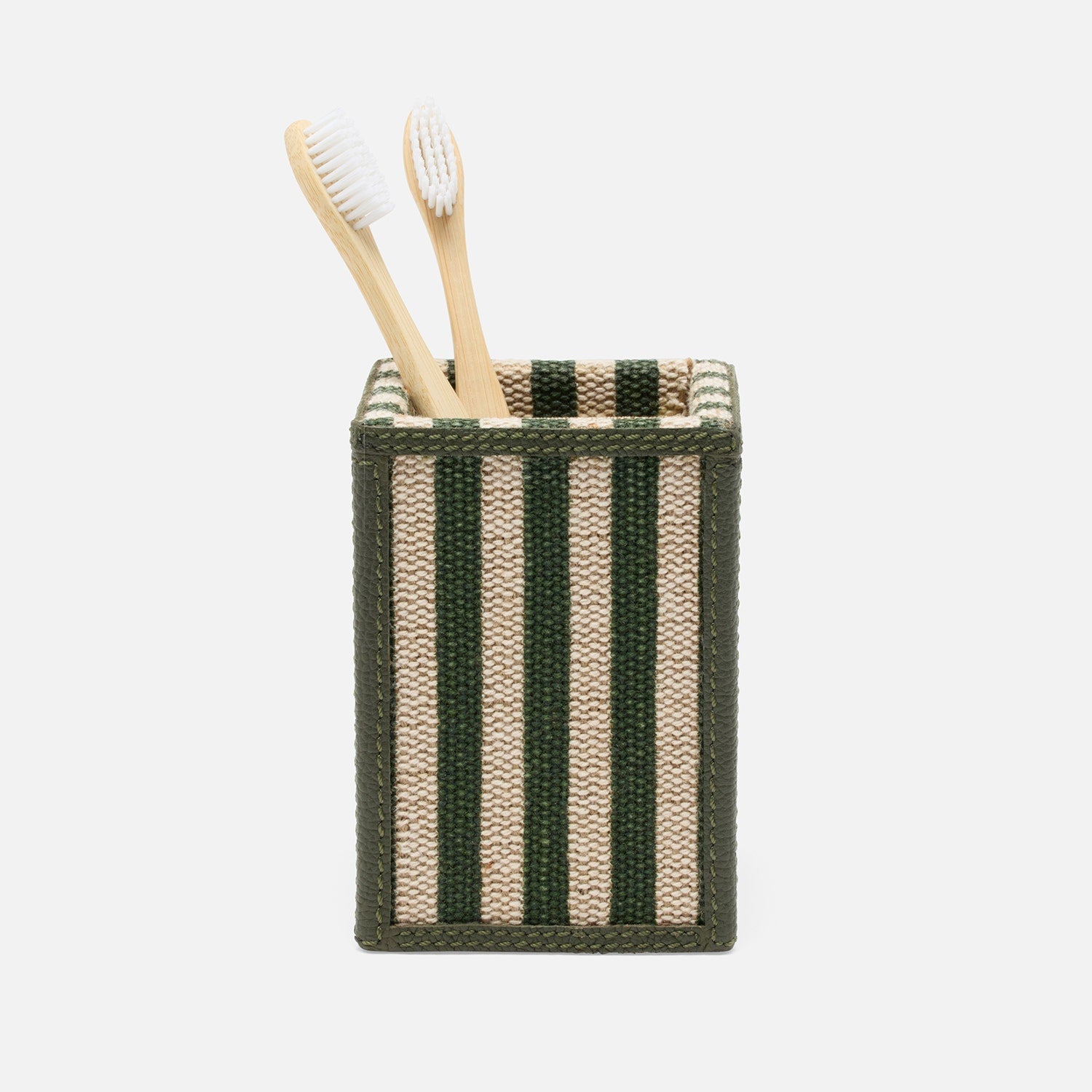 Franklin, Emerald Striped/Forest, Brush Holder, Square Straight, Cotton Jute/Leather