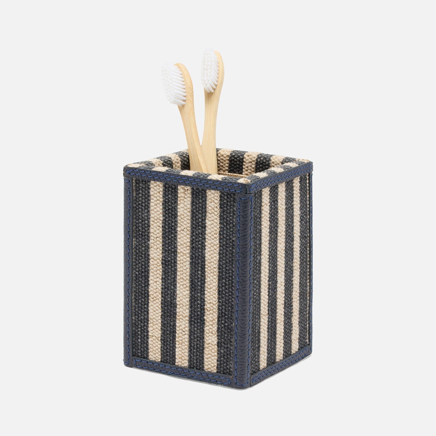 Franklin, Navy Striped/Navy, Brush Holder, Square Straight, Cotton Jute/Leather