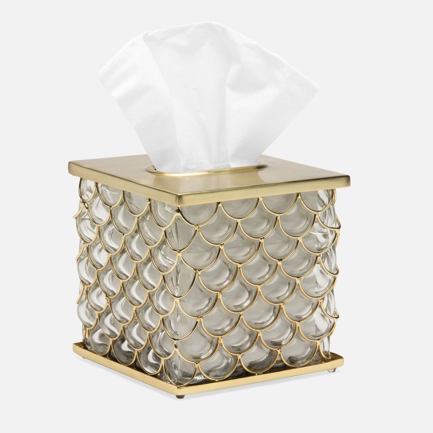 Gila, Clear/Brushed Gold, Tissue Box, Square Straight, Glass/Brass