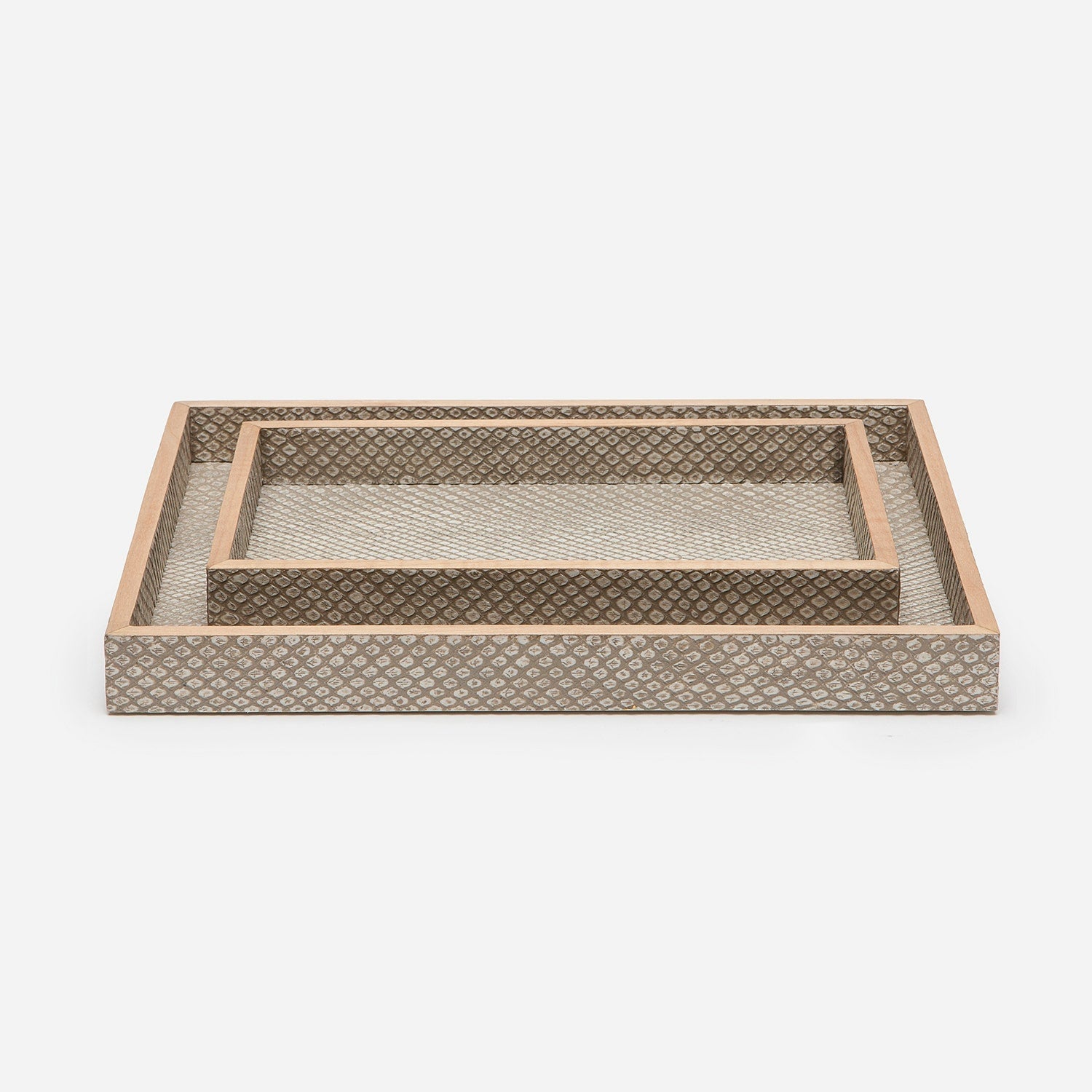 Goa, Sand, Nested Trays, Rectangular Straight, Faux Boa, S/2