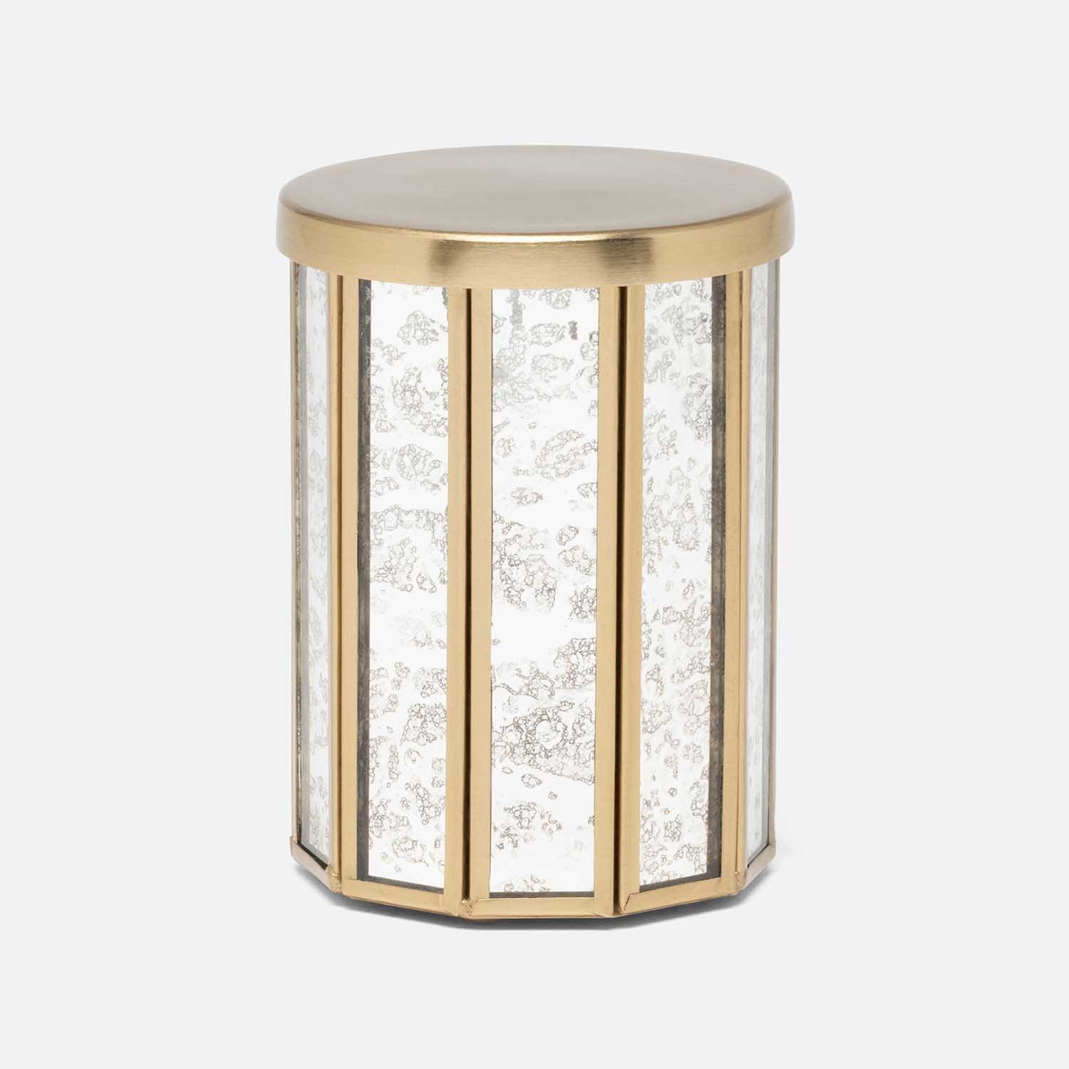 Grevena, Antique Gold, Eglomise Glass, Canister, Round, Small, Brass/Glass