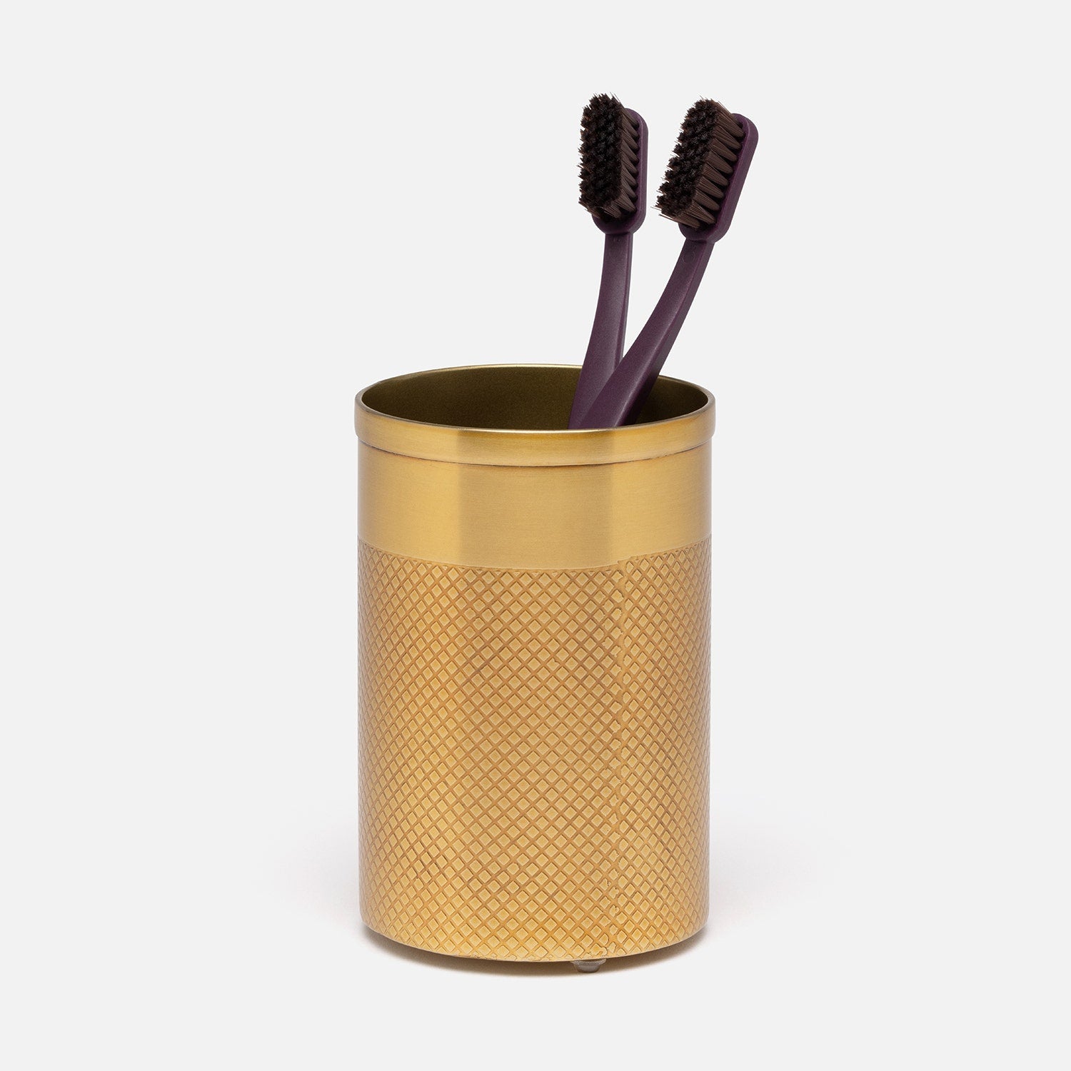 Hagen, Antique Brass, Brush Holder, Round, Textured Stainless Steel