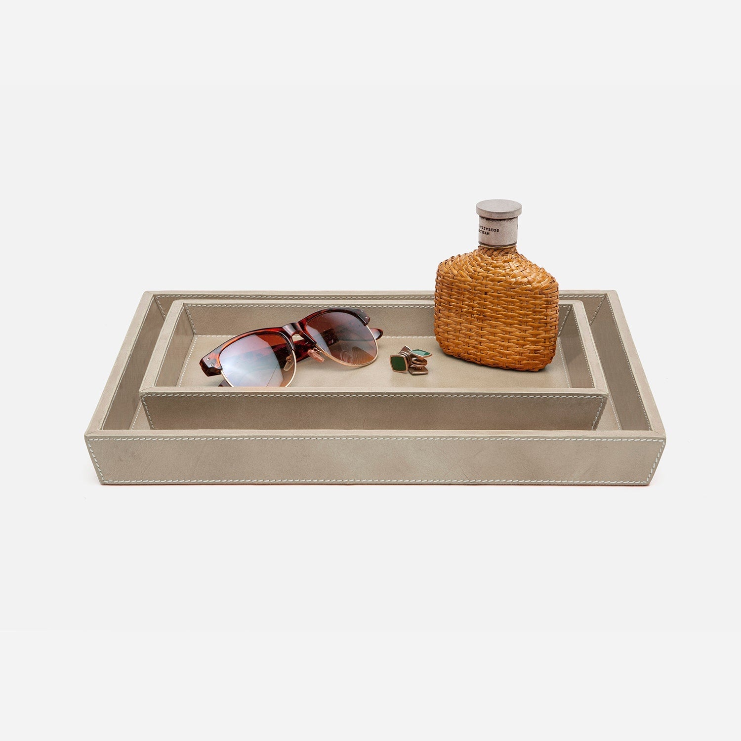 Hampton, Storm, Nested Trays, Rectangular Tapered, Full Grain Leather, S/2