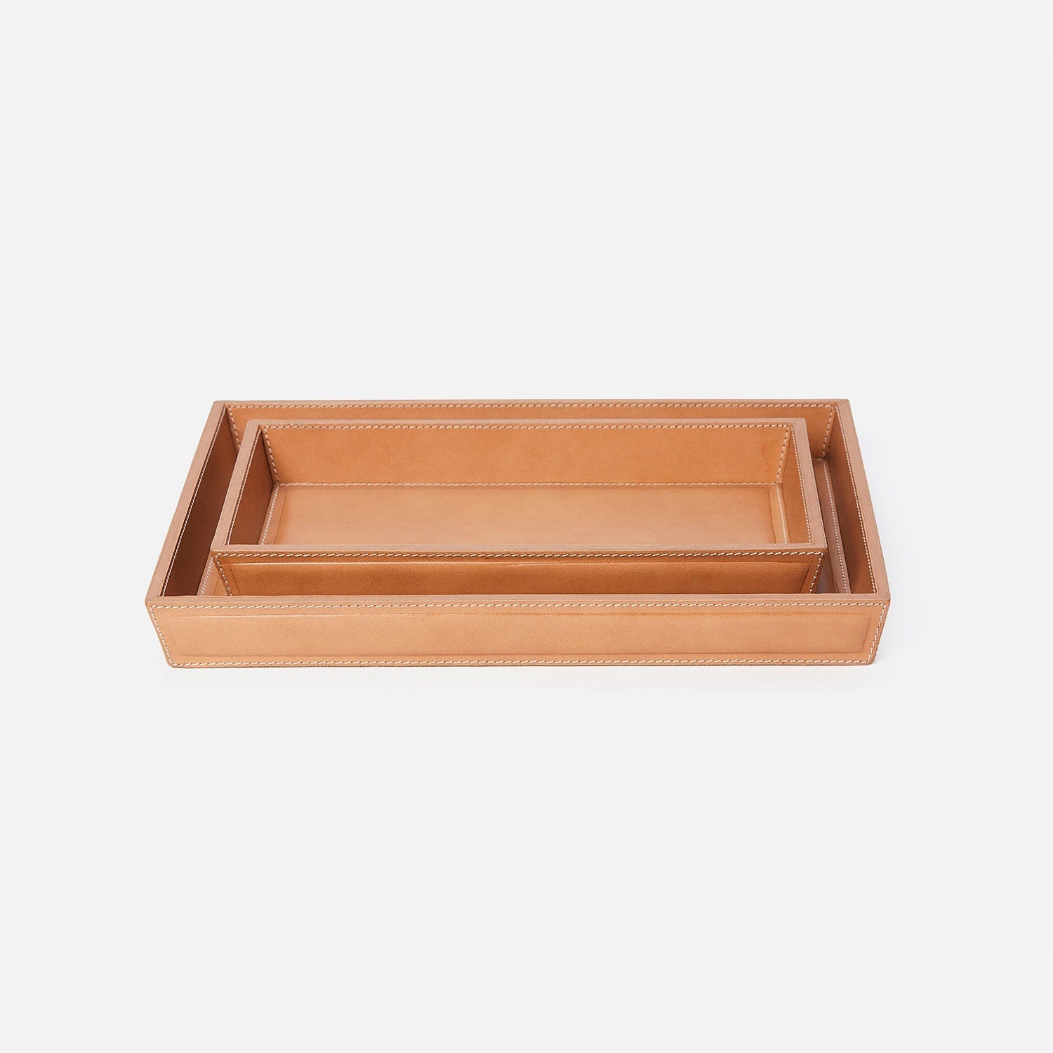 Lorient, Aged Camel, Nested Trays, Rectangular Tapered, Full-Grain Leather, S/2