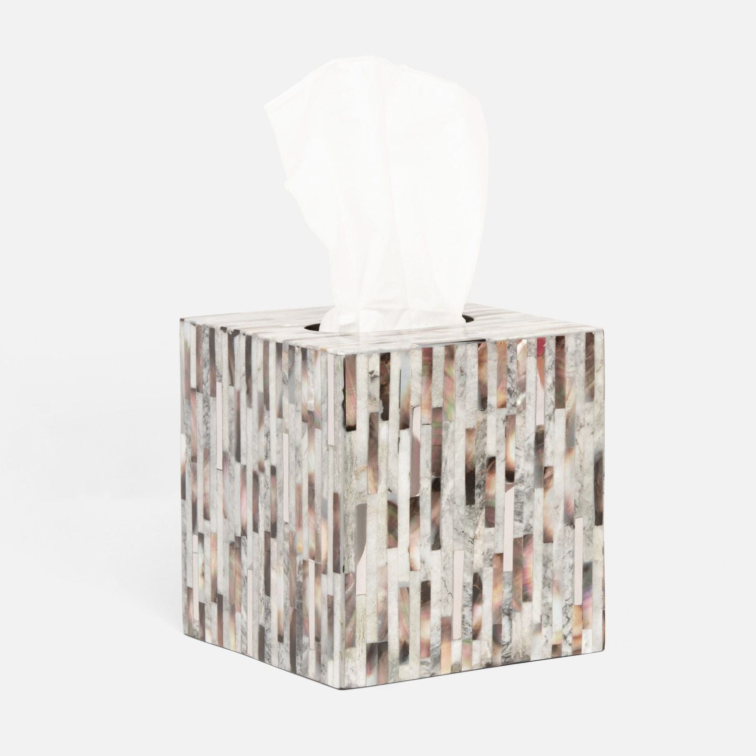 Luzia, Silver Mix, Tissue Box, Square Straight, Romblon Stone/Shell/Metal