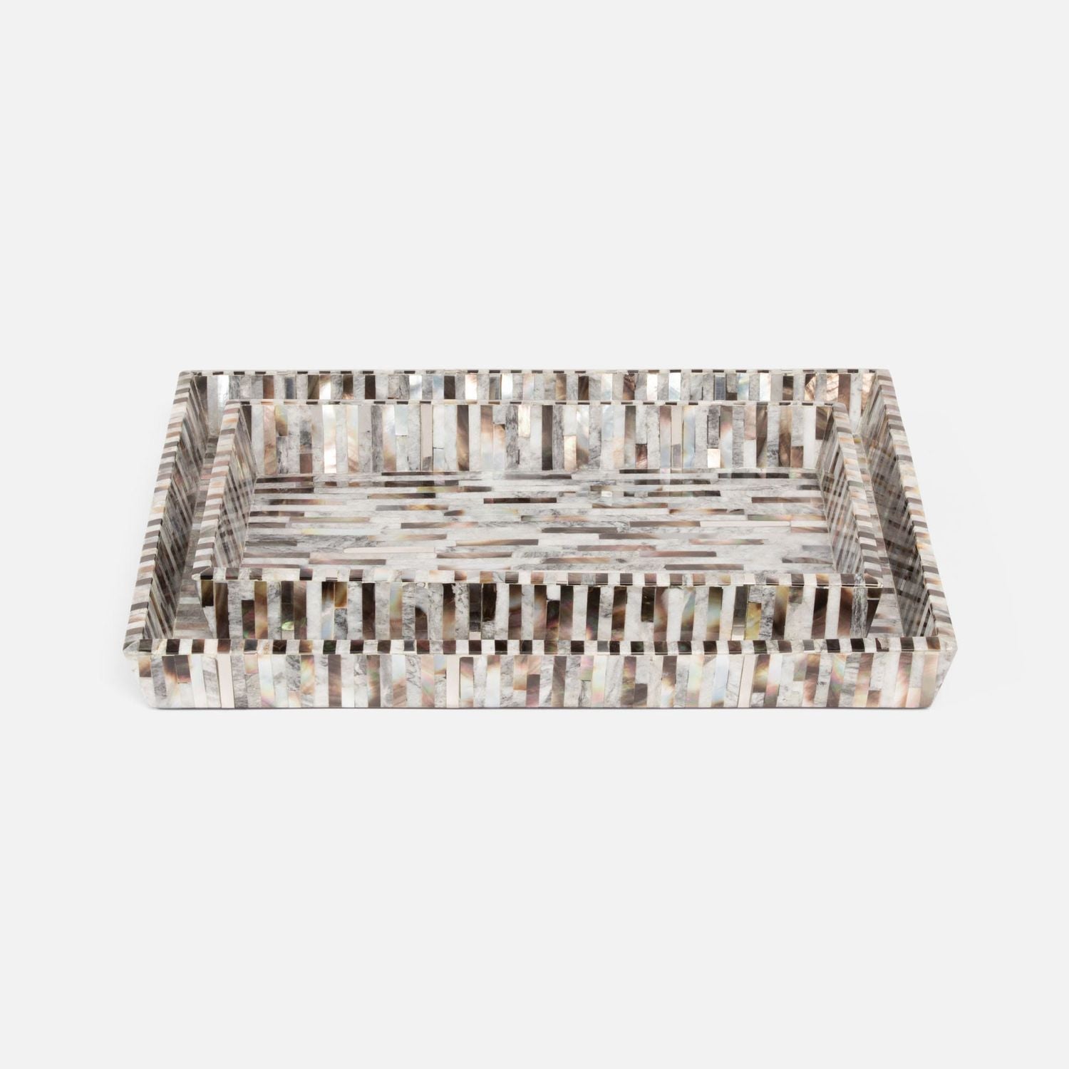 Luzia, Silver Mix, Tray, Large, Rectangular Tapered, Romblon Stone/Shell/Metal