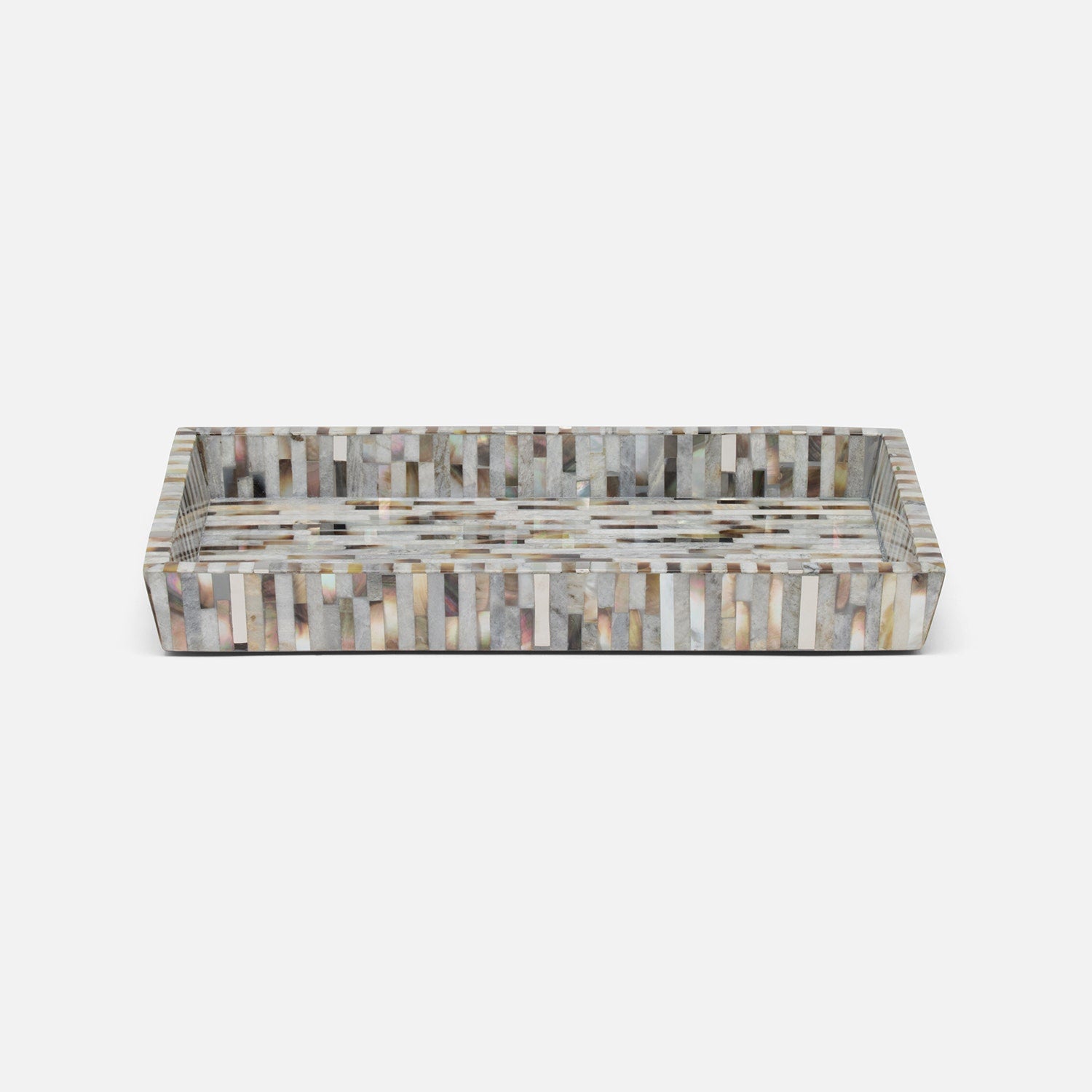 Luzia, Silver Mix, Tray, Medium, Rectangular Tapered, Romblon Stone/Shell/Metal