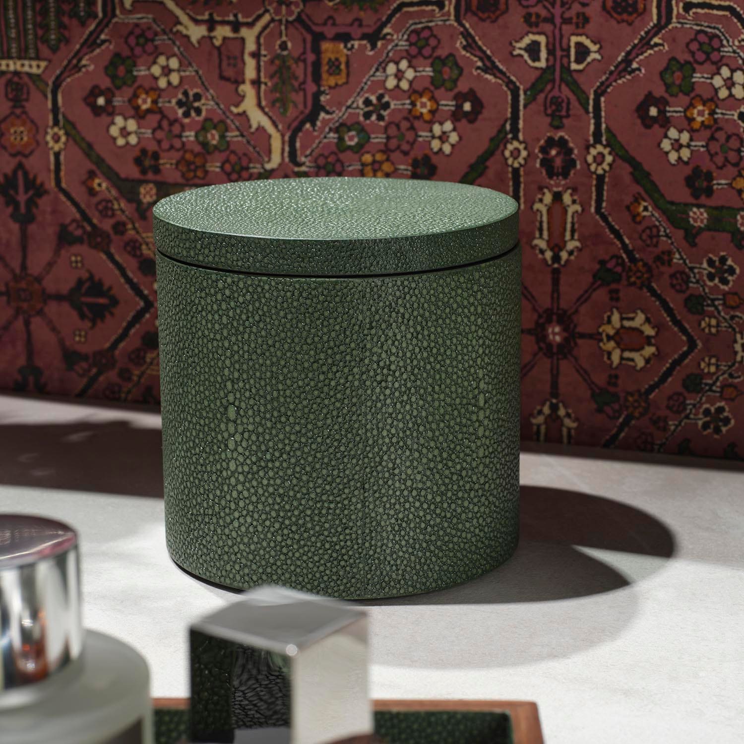 Manchester, Juniper, Canister, Round, Large, Realistic Faux Shagreen