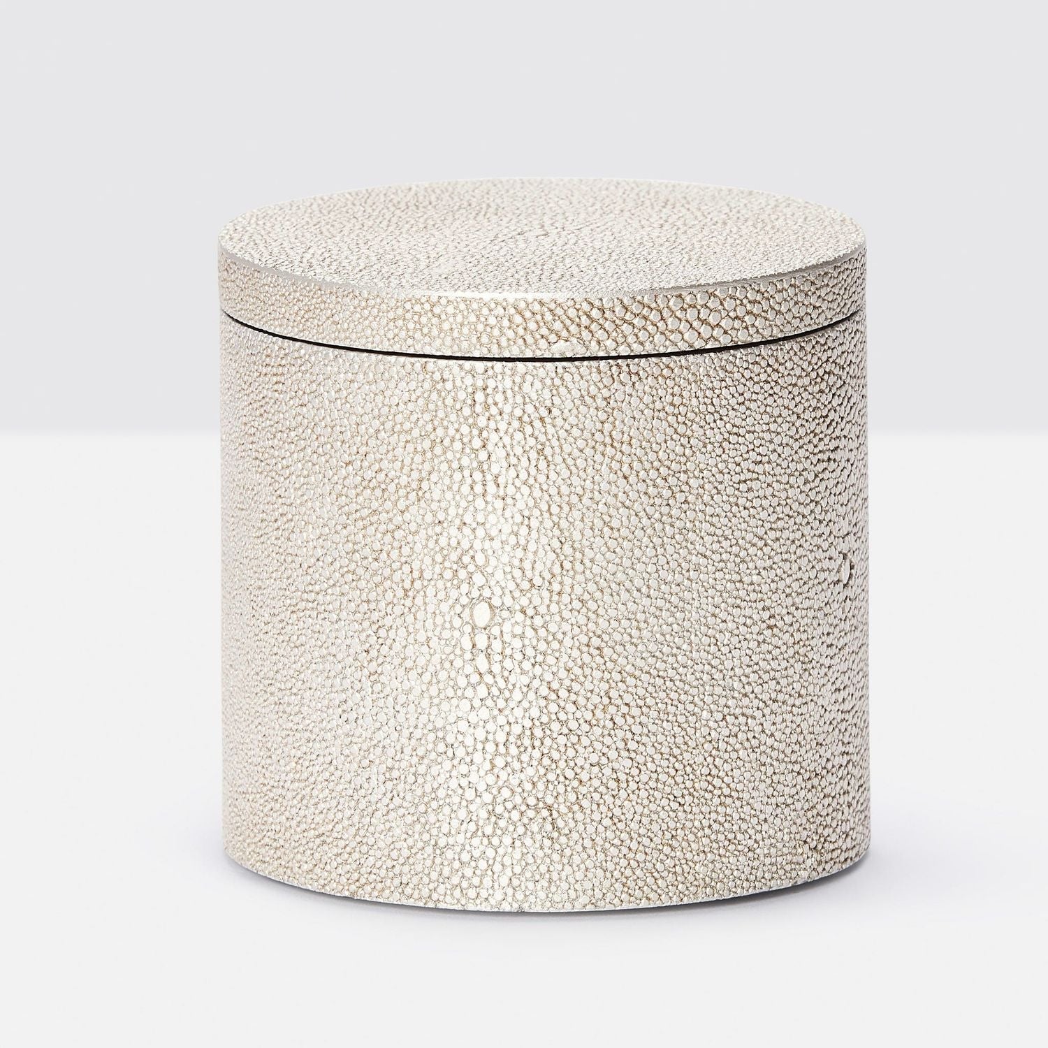Manchester, Warm Silver, Canister, Round, Large, Realistic Faux Shagreen